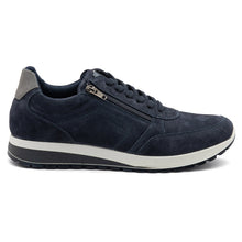 Load image into Gallery viewer, Navy With White And Black Sole Ara Men&#39;s Murray Casual Suede Sneaker Side View
