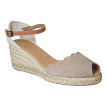 Load image into Gallery viewer, Africa Grey With White And Beige Pinaz Women&#39;s 124-5 Fabric Open Toe Ankle Strap Espadrille Profile View
