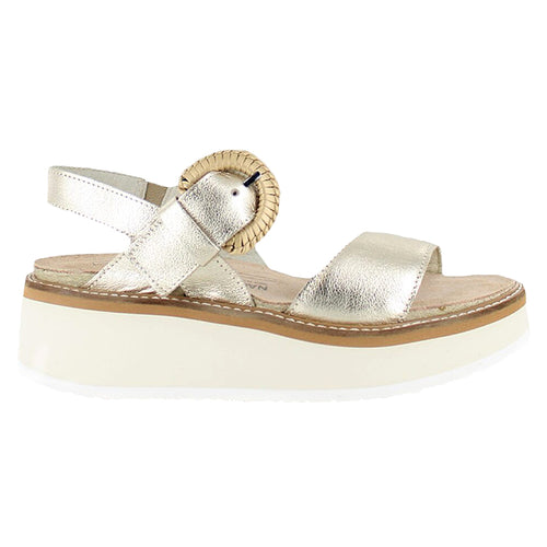 Gold With Beige And White Sole Naot Women's Crepe Metallic Leather Triple Strap Platform Sandal
