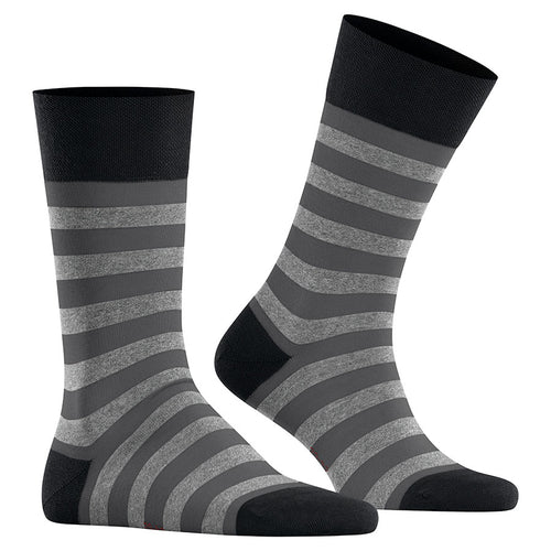 Black And Grey Striped Falke Men's Sensitive Mapped Line Calf Length Cotton Socks