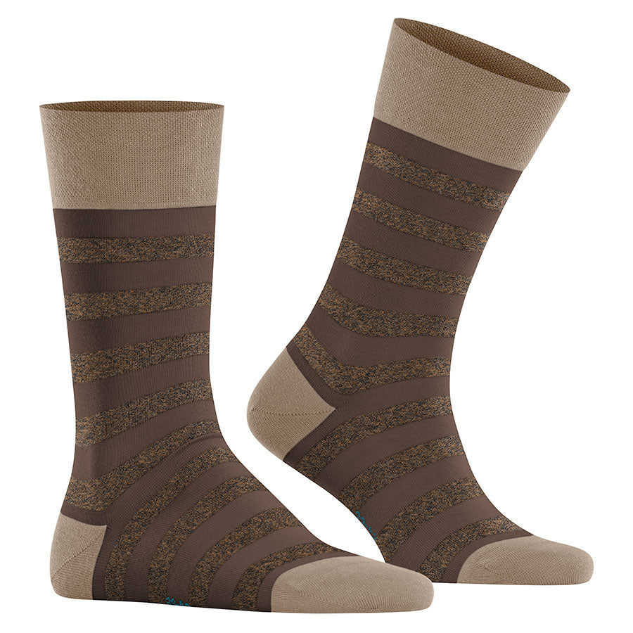 Sesame Brown And Beige Striped Falke Men's Sensitive Mapped Line Calf Length Cotton Socks