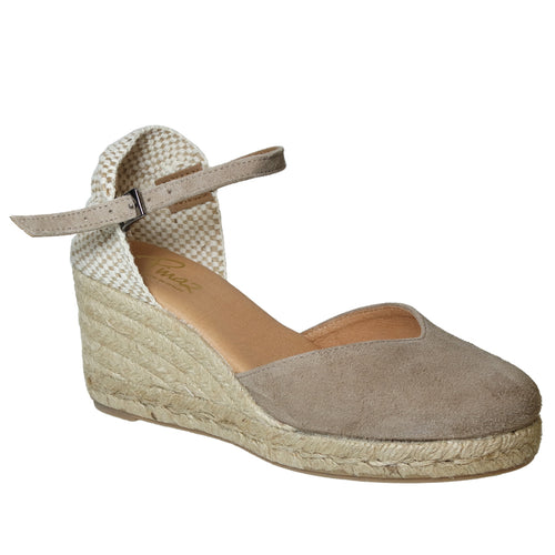 Africa Beige And White And Light Brown Pinaz Women's 132-5 CT Africa Woven Fabric And Faux Suede Closed Toe Closed Heel Espadrille