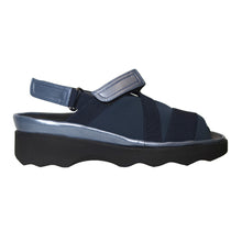 Load image into Gallery viewer, Navy With Black Sole Thierry Rabotin Women&#39;s Wyeth Microfiber With Leather Strappy Sandal Side View
