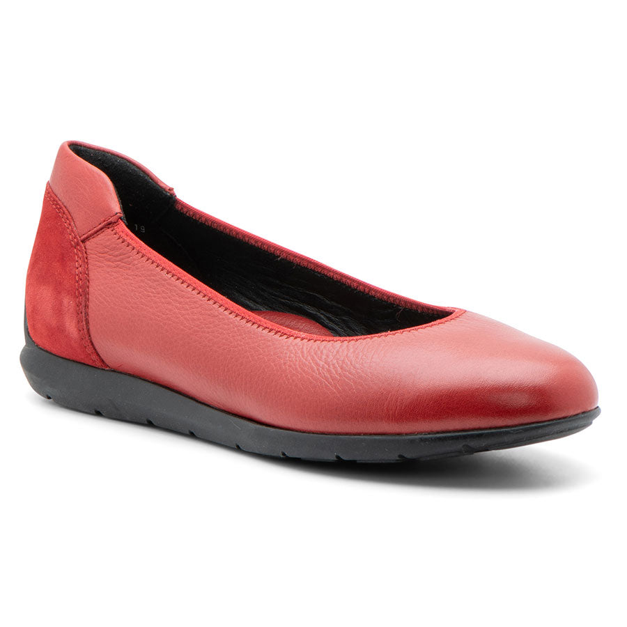 Chili Red With Black Sole Ara Women's Sarah Leather And Suede Sporty Ballet Flat Profile View