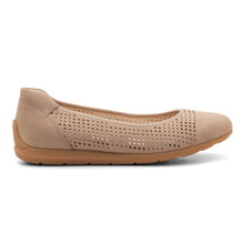 Load image into Gallery viewer, Beige Ara Women&#39;s Sarah Perforated Nubuck Casual Ballet Flat Side View

