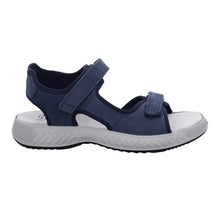 Load image into Gallery viewer, Navy With Grey And Black Sole Ara Women&#39;s Anaheim Nubuck And Mesh Triple Strap Sandal Side View
