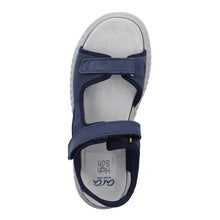 Load image into Gallery viewer, Navy With Grey And Black Sole Ara Women&#39;s Anaheim Nubuck And Mesh Triple Strap Sandal Top View
