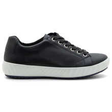 Load image into Gallery viewer, Black With White Ara Women&#39;s Alexandria Leather Casual Sneaker Side View
