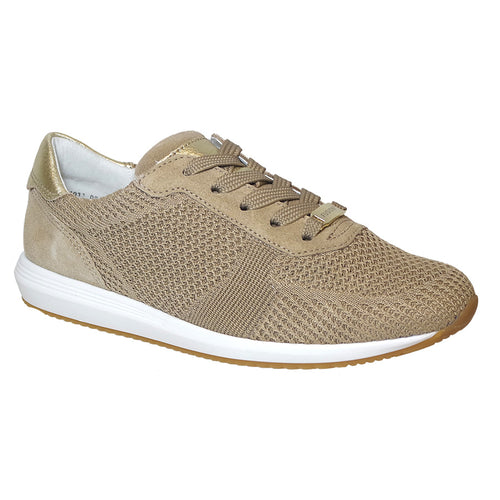 Beige With White And Gold Trim With White Ara Women's Lilly II Woven Stretch Sneaker