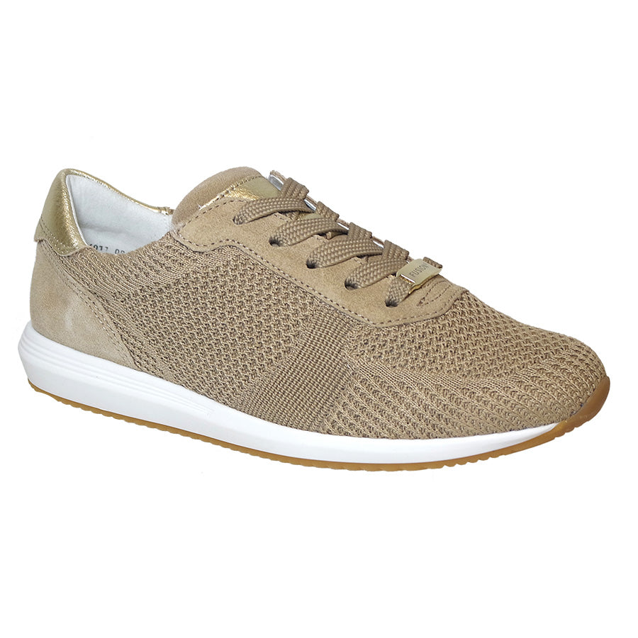 Beige With White And Gold Trim With White Ara Women's Lilly II Woven Stretch Sneaker