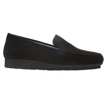 Load image into Gallery viewer, Black Thierry Rabotin Women&#39;s Gabriella Suede With Leather Trim Dress Loafer Side View
