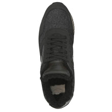 Load image into Gallery viewer, Black With Grey And Bronze And Beige Voile Blanche Women&#39;s Julia Fur Nubuck And Felt And Metallic Leather Sneaker Top View
