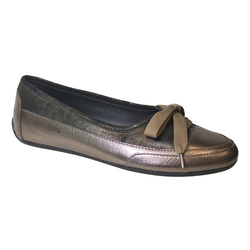 Bronze Gold And Greenish Brown With Black Sole Candice Cooper Women's Candy Bow Metallic Leather And Suede Ballet Flat Profile View