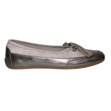 Load image into Gallery viewer, Bronze Gold And Taupe Light Brown With Tan Sole Candice Cooper Women&#39;s Candy Bow Metallic Leather And Suede Ballet Flat Side View
