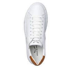 Load image into Gallery viewer, White And Tobacco Tan Voile Blanche Women&#39;s Lipari Calf Leather Sneaker Top View
