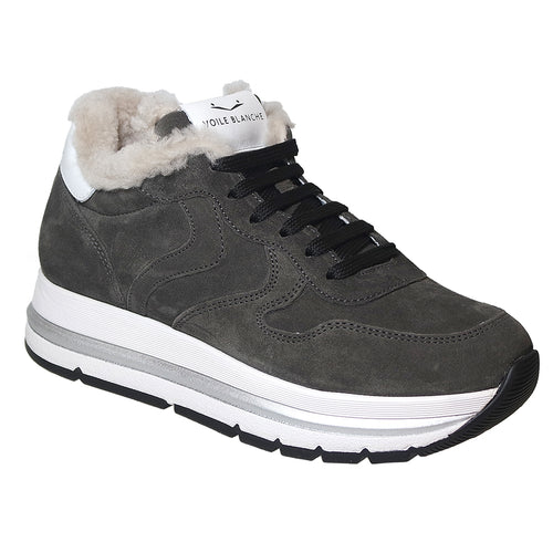 Dark Grey With White And Black Sole And Beige Collar Voile Blanche Women's Maran Suede Shearling Lined Sneaker