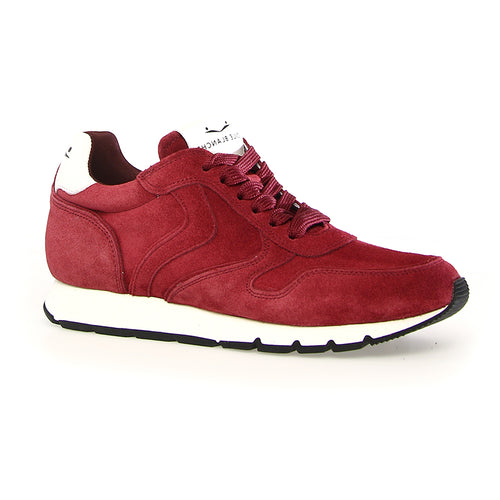 Crimson Red And White With Black Sole Voile Blanche Women's Julia Suede Sneaker Profile View