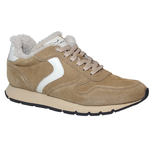 Brown With Beige And White And Black Voile Blanche Women's Julia Fur Suede Shearling Lined Sneaker