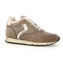 Load image into Gallery viewer, Taupe Brown With Beige And Black Sole Voile Blanche Women&#39;s Julia Fur Suede With Shearling Lined Winter Sneaker Profile View
