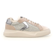 Load image into Gallery viewer, Nut Light Brown With Grey And Beige Voile Blanche Women&#39;s Lipari Fur Suede And Felt Shearling Lined Casual Sneaker Side View
