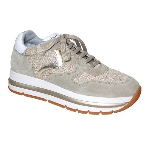 Sange Grey And Beige With White Voile Blanche Women's Maran S Suede And Raffia Sneaker Profile View