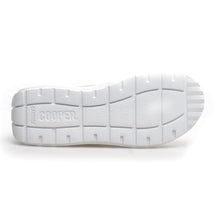 Load image into Gallery viewer,  Platinum Silver And Gold And White Leather And Nylon Sneaker Sole View 
