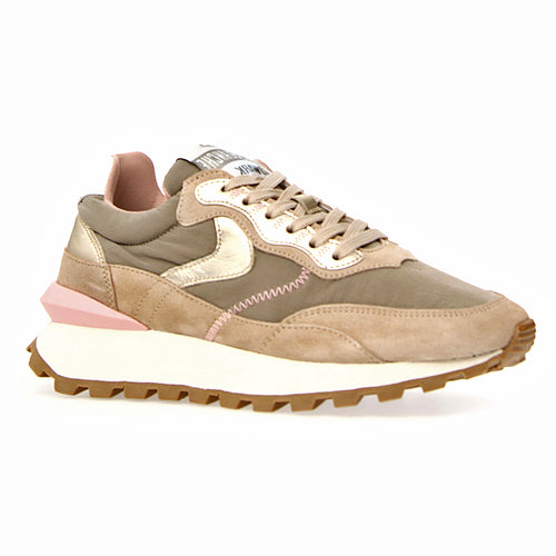 Beige And Tan And Platinum Gold And Pink Voile Blanche Women's Qwark Hype Women Fabric And Suede Casual Sneaker Profile View