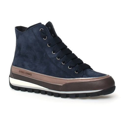 Navy With Brown And White And Black Sole Candice Cooper Janis Strip Plus Chick Suede High Top Casual Sneaker Profile View