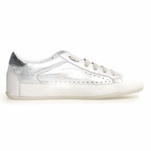 Load image into Gallery viewer, Silver And White Candice Cooper Women&#39;s Dafne Metallic Leather Casual Sneaker Side View
