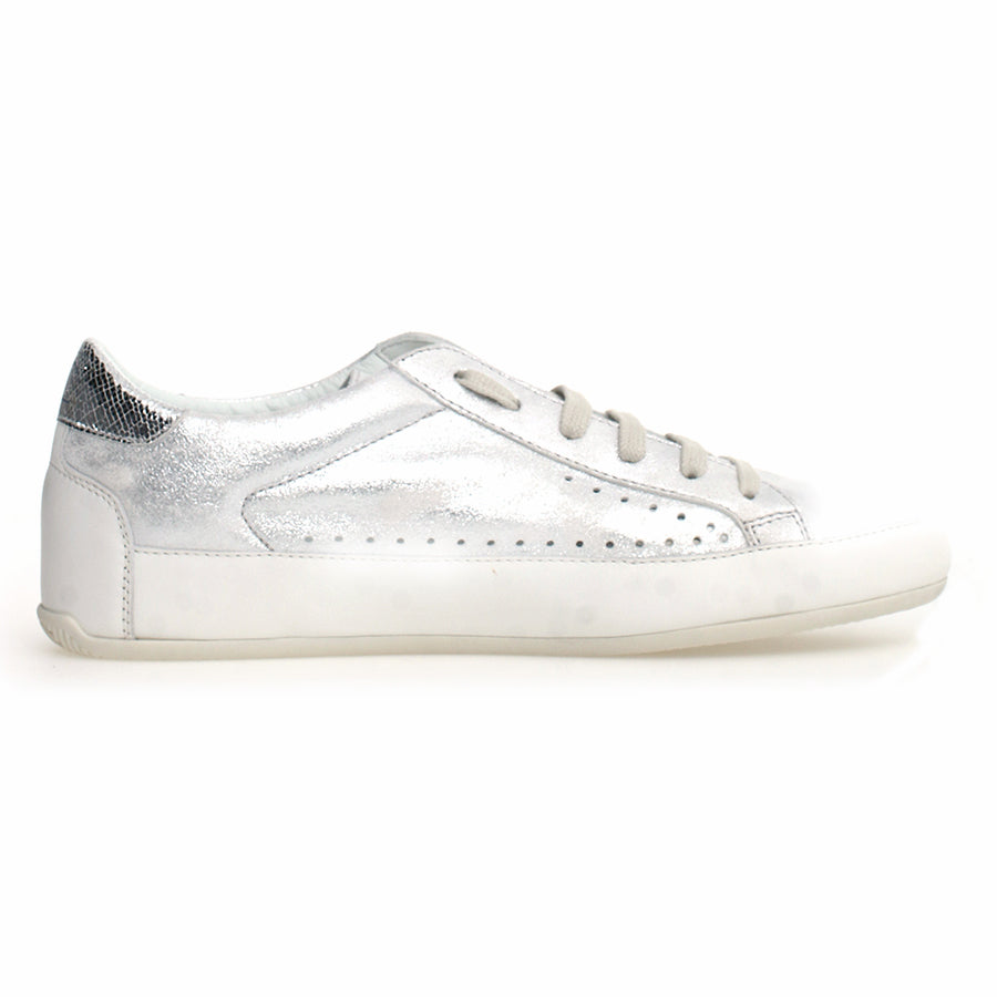 Silver And White Candice Cooper Women's Dafne Metallic Leather Casual Sneaker Side View