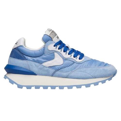 Sky Blue and Dark Blue And White Voile Blanche Women's Qwark Hype Woman Fabric And Suede Running Sneaker Side View