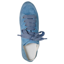 Load image into Gallery viewer, Blue With White Candice Cooper Women&#39;s Janis Strip Chic S Velvet Suede Casual Sneaker Top View
