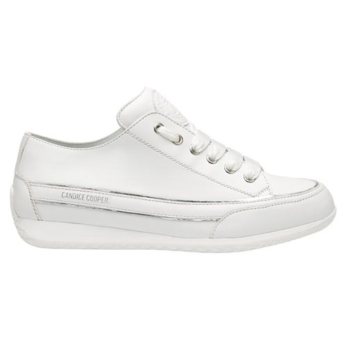 White With Silver Candice Cooper Women's Janis Strip Chic S Velvet Leather Casual Sneaker Side View