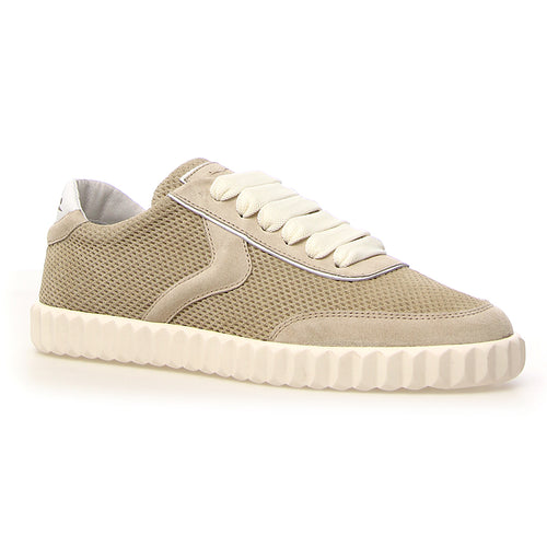 Brown With Beige And White Voile Blanche Women's Selia Suede Casual Sneaker Profile View