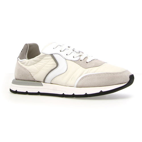 Grey With White And Beige And Black Sole Voile Blanche Women's Storm 015 Flex Suede And Fabric Casual Sneaker Profile View