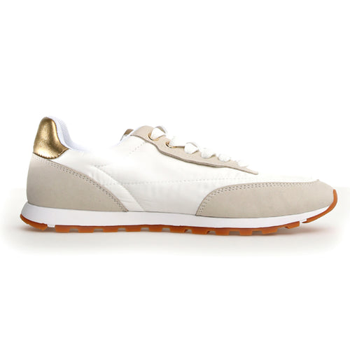 Ice White And Beige With Orange Sole Candice Cooper Women's Plume Fabric And Suede Casual Sneaker Side View