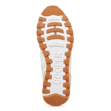 Load image into Gallery viewer, Ice White And Beige With Orange Sole Candice Cooper Women&#39;s Plume Fabric And Suede Casual Sneaker Sole View
