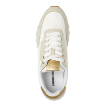 Load image into Gallery viewer, Ice White And Beige With Orange Sole Candice Cooper Women&#39;s Plume Fabric And Suede Casual Sneaker Top View
