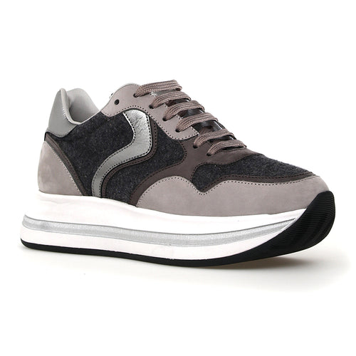 Grey And Silver And Brown And White With Black Sole Voile Blanche Women's Melany Felt And Nubuck Casual Sneaker Profile View