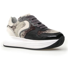 Load image into Gallery viewer, Black And Beige And Grey And White With Black Sole Voile Blanche Women&#39;s Melany Felt And Nubuck Casual Sneaker Profile View
