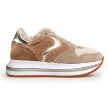 Load image into Gallery viewer, Brown And White And Beige And Grey And Tan Voile Blanche Women&#39;s Melany Fur Suede And Faux Fur Casual Winter Sneaker Side View
