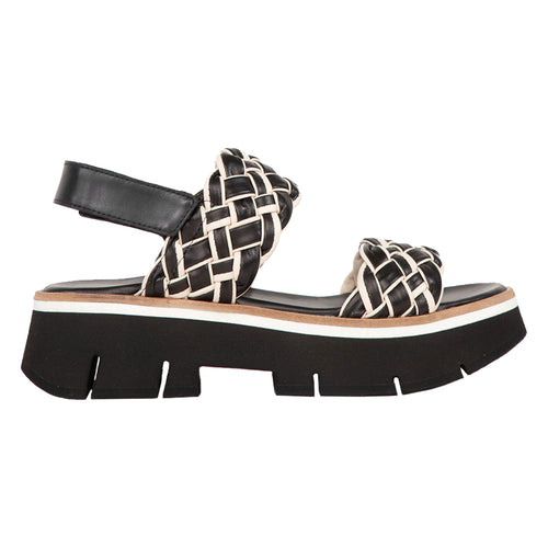 Black With Ivory Off White Homers Women's 20640 Braided Leather Triple Strap Wedge Sandal