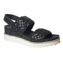 Load image into Gallery viewer, Black With White Sole Homers Women&#39;s 20935 Woven Leather Slingback Triple Strap Sandal Profile View
