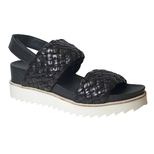 Black With White Sole Homers Women's 20935 Woven Leather Slingback Triple Strap Sandal Profile View