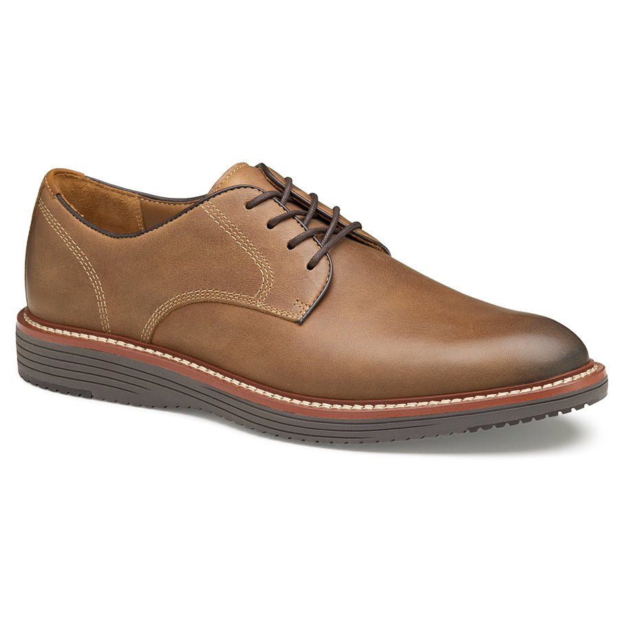 Tan With Grey Sole Johnston And Murphy Men's Upton Plain Toe Leather Casual Oxford Profile View