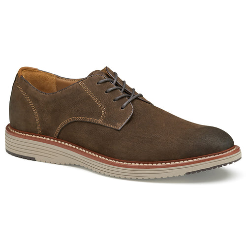 Dark Brown With Beige Sole Johnston And Murphy Men's Upton Plain Toe Water Resistant Nubuck Casual Oxford Profile View