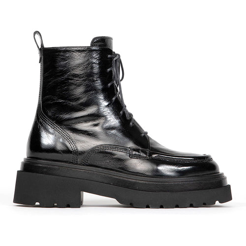Black Homers Women's 21117 Platform Combat Boot Luxe Shiny Leather