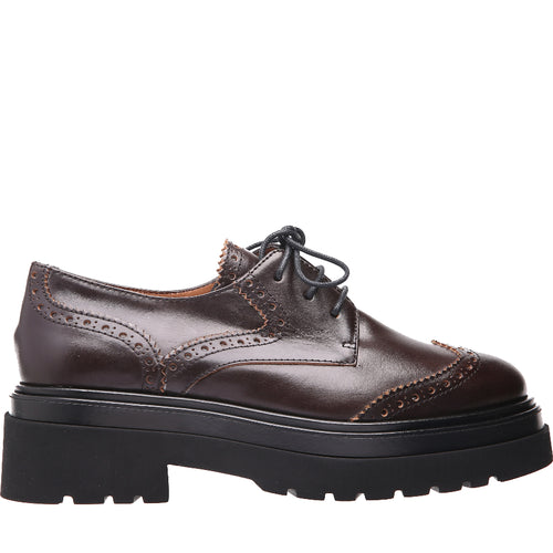 Moka Brown With Black Sole Homers Women's 21157 Leather Platform Wingtip Oxford