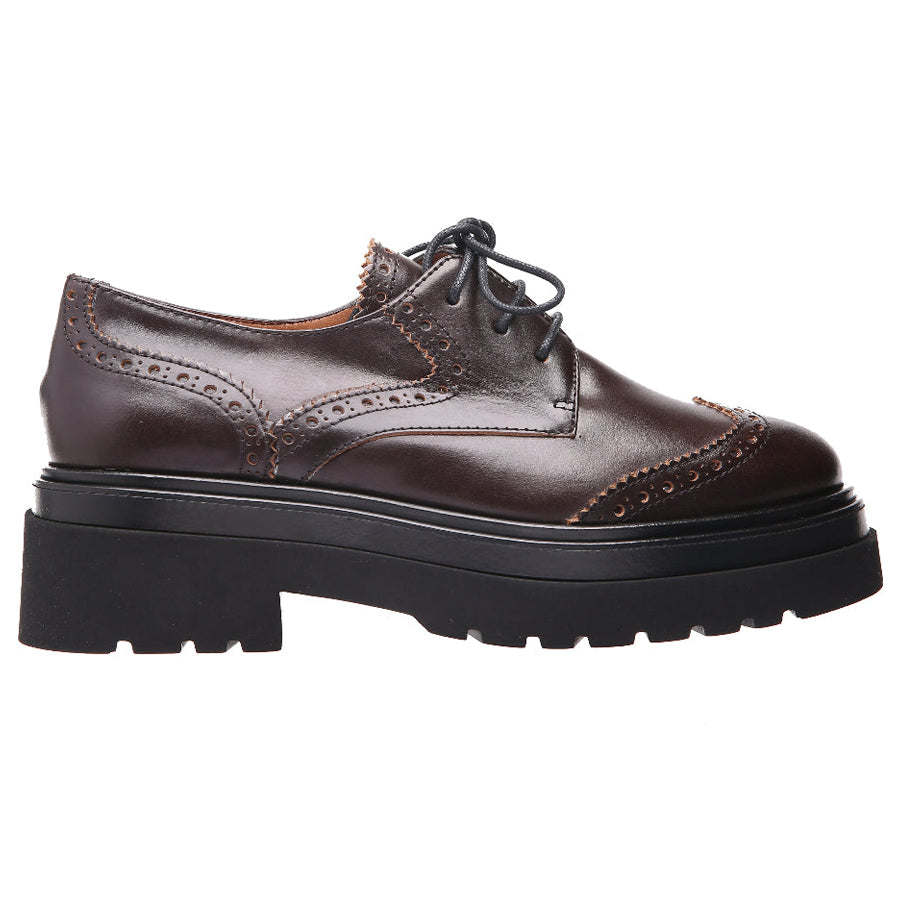 Moka Brown With Black Sole Homers Women's 21157 Leather Platform Wingtip Oxford