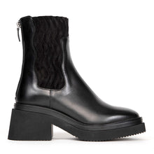 Load image into Gallery viewer, Black Homer&#39;s Women&#39;s 21170 Leather and Suede Platform Block Heel Ankle Boot Side View
